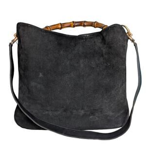 AUTH GUCCI Hand/Shoulder Bag Black Suede VTG Liner Rehab